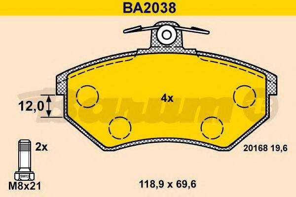 BARUM BA2038 Комплект гальмівних колодок, дискове гальмо