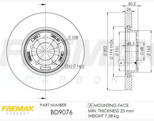 FREMAX BD9076 гальмівний диск