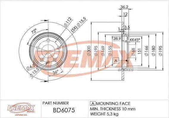 FREMAX BD6075 гальмівний диск