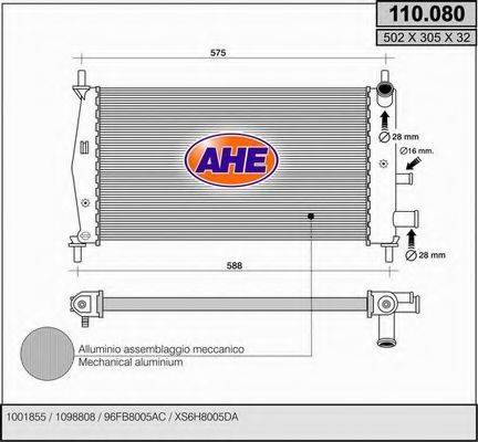 AHE 110080 Радіатор, охолодження двигуна