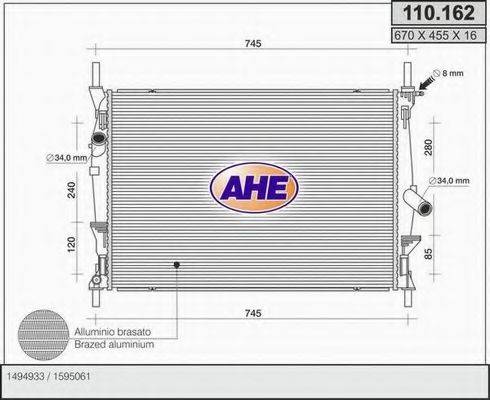 AHE 110162 Радіатор, охолодження двигуна