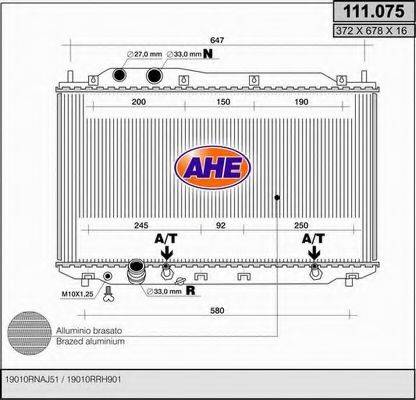 AHE 111075 Радіатор, охолодження двигуна