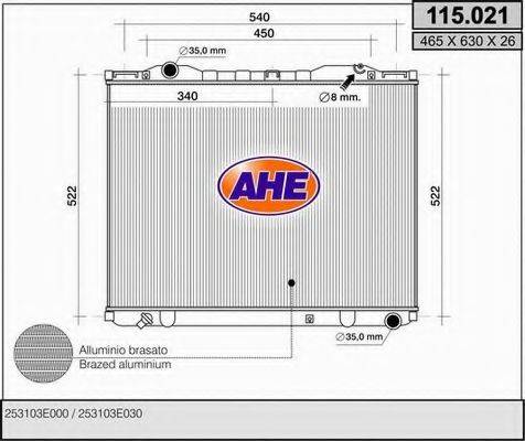 AHE 115021 Радіатор, охолодження двигуна