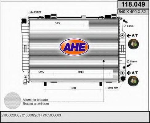 AHE 118049 Радіатор, охолодження двигуна