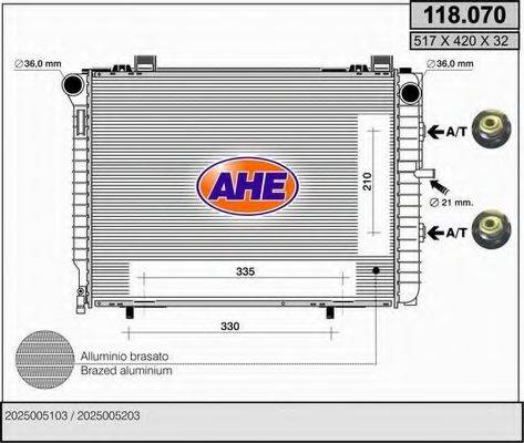 AHE 118070 Радіатор, охолодження двигуна