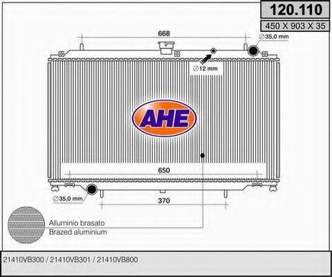 AHE 120110 Радіатор, охолодження двигуна