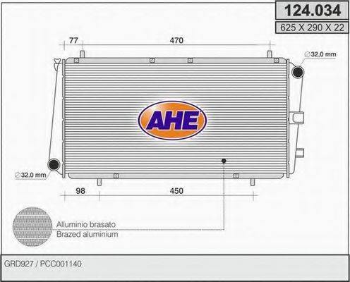 AHE 124034 Радіатор, охолодження двигуна