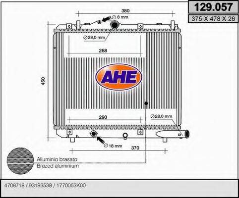 AHE 129057 Радіатор, охолодження двигуна