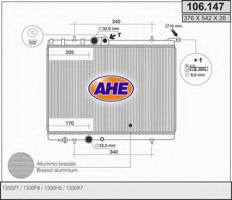 AHE 106147 Радіатор, охолодження двигуна