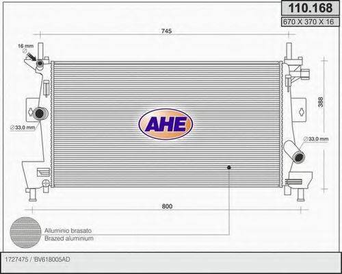 AHE 110168 Радіатор, охолодження двигуна