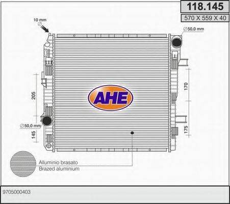 AHE 118145 Радіатор, охолодження двигуна