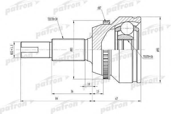 PATRON PCV1433 Шарнірний комплект, приводний вал