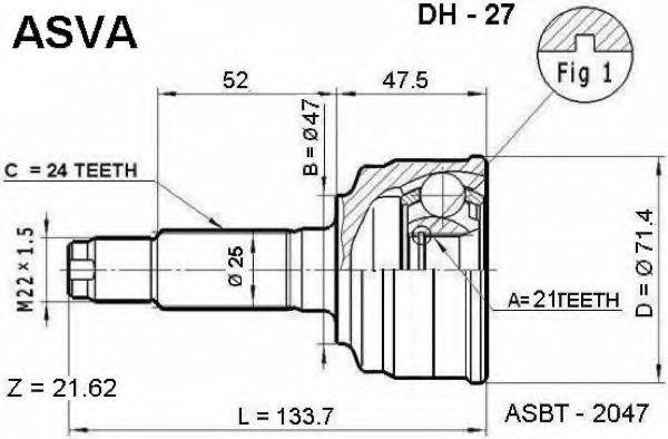 ASVA DH27 Шарнірний комплект, приводний вал