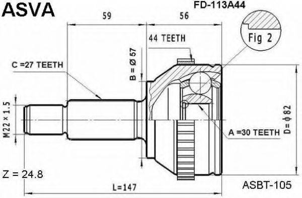 ASVA FD113A44 Шарнірний комплект, приводний вал