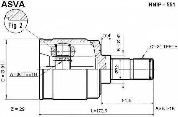 ASVA HNIP551 Шарнірний комплект, приводний вал