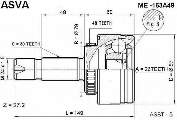 ASVA ME163A48 Шарнірний комплект, приводний вал