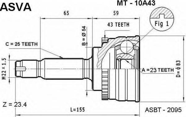 ASVA MT10A43 Шарнірний комплект, приводний вал