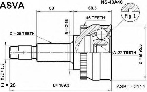 ASVA NS40A46 Шарнірний комплект, приводний вал