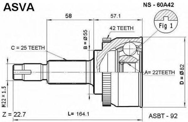 ASVA NS60A42 Шарнірний комплект, приводний вал