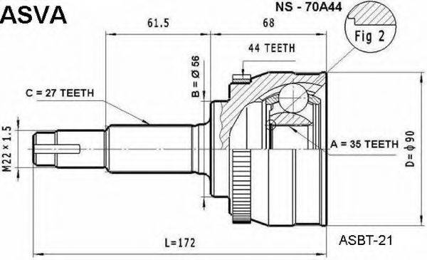 ASVA NS70A44 Шарнірний комплект, приводний вал