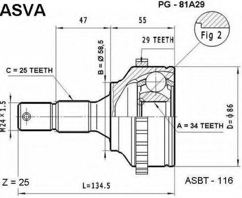 ASVA PG81A29 Шарнірний комплект, приводний вал