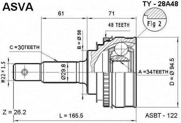 ASVA TY28A48 Шарнірний комплект, приводний вал