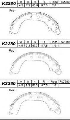 ASIMCO K2280 Комплект гальмівних колодок