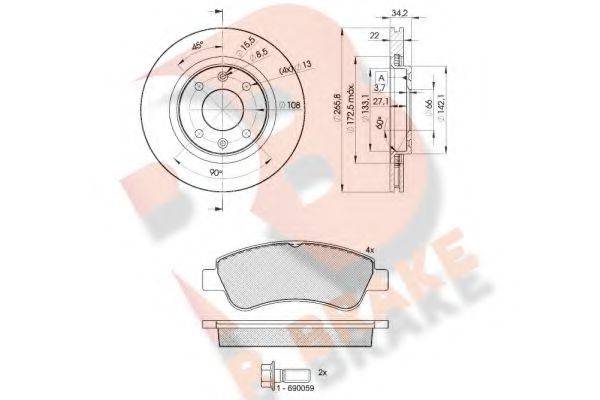 R BRAKE 3R13884750 Комплект гальм, дисковий гальмівний механізм