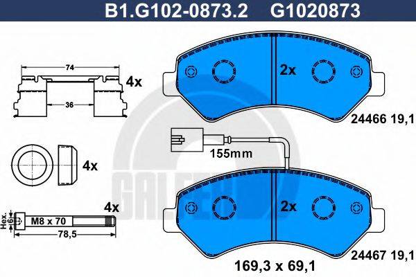 GALFER B1G10208732 Комплект гальмівних колодок, дискове гальмо