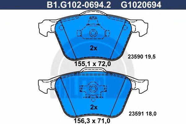 GALFER B1G10206942 Комплект гальмівних колодок, дискове гальмо