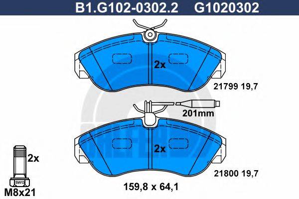 GALFER B1G10203022 Комплект гальмівних колодок, дискове гальмо