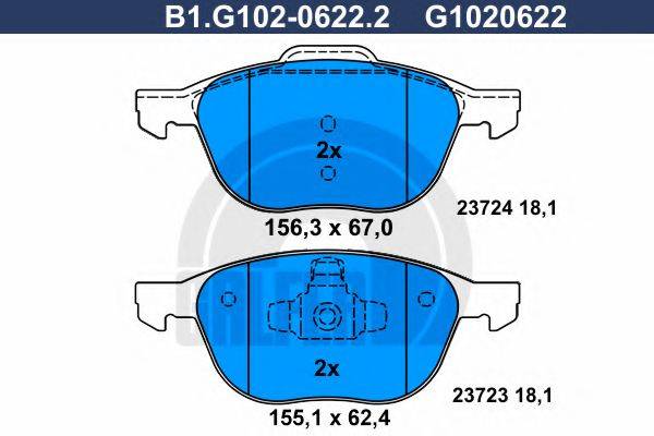 GALFER B1G10206222 Комплект гальмівних колодок, дискове гальмо