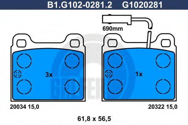 GALFER B1G10202812 Комплект гальмівних колодок, дискове гальмо