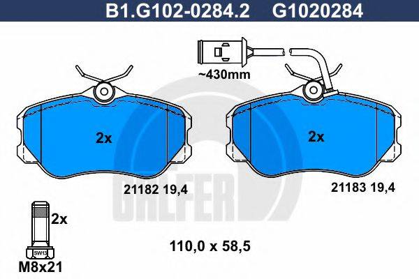 GALFER B1G10202842 Комплект гальмівних колодок, дискове гальмо