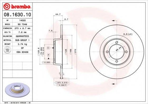 BREMBO 08163010 гальмівний диск