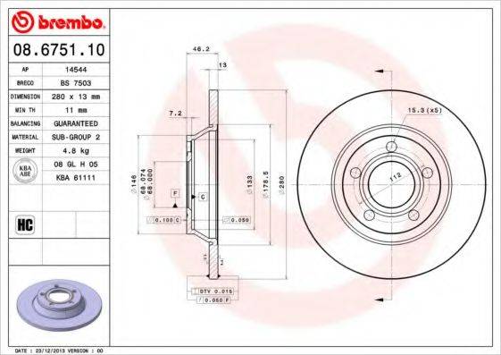 BREMBO 08675110 гальмівний диск