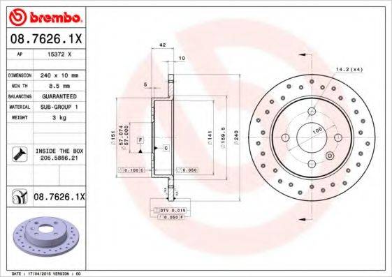 BREMBO 0876261X гальмівний диск