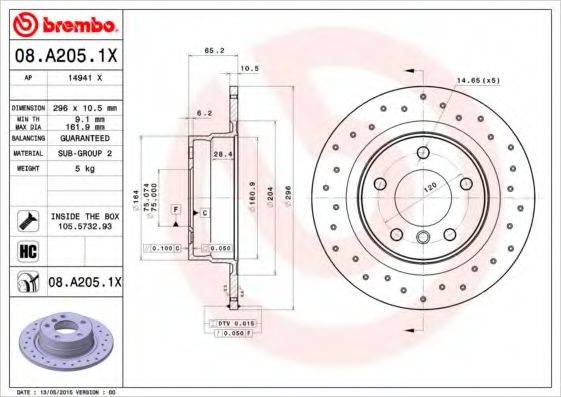 BREMBO 08A2051X гальмівний диск