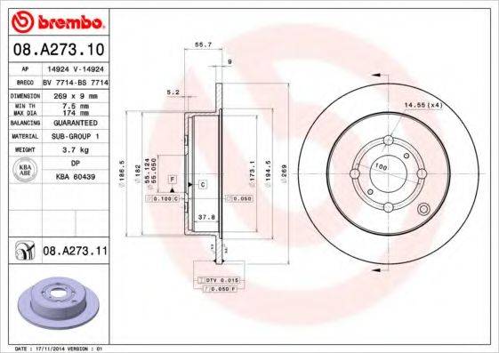 BREMBO 08A27310 гальмівний диск