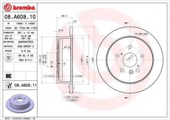 BREMBO 08A60810 гальмівний диск