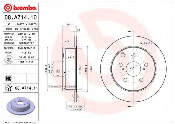 BREMBO 08A71410 гальмівний диск