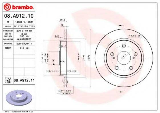 BREMBO 08A91211 гальмівний диск