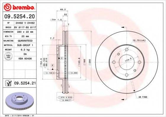 BREMBO 09525421 гальмівний диск