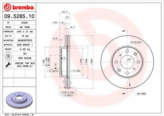 BREMBO 09528510 гальмівний диск