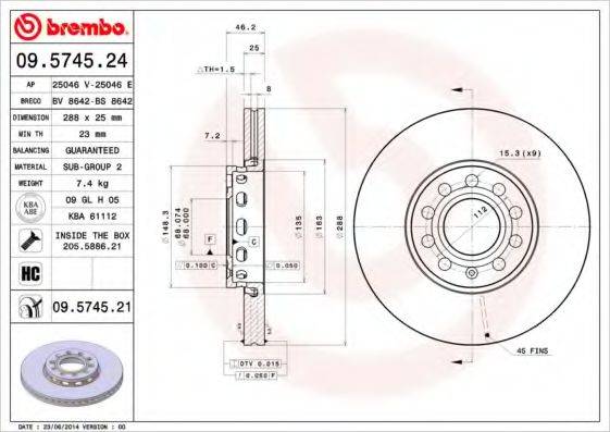 BREMBO 09574524 гальмівний диск