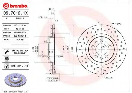 BREMBO 0970121X гальмівний диск