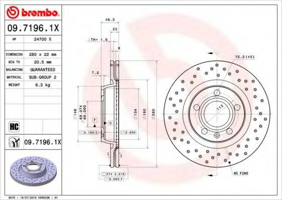 BREMBO 0971961X гальмівний диск