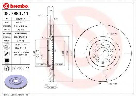 BREMBO 0978801X гальмівний диск