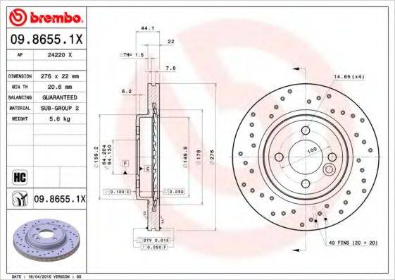 BREMBO 0986551X гальмівний диск