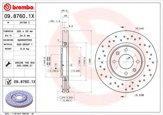 BREMBO 0987601X гальмівний диск